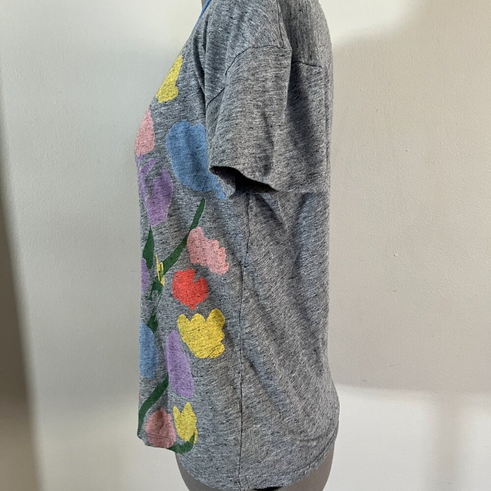 J.Crew Michael De Feo Sz S Painted Tulips Gray Cotton Slub Tee - Picture 3 of 7